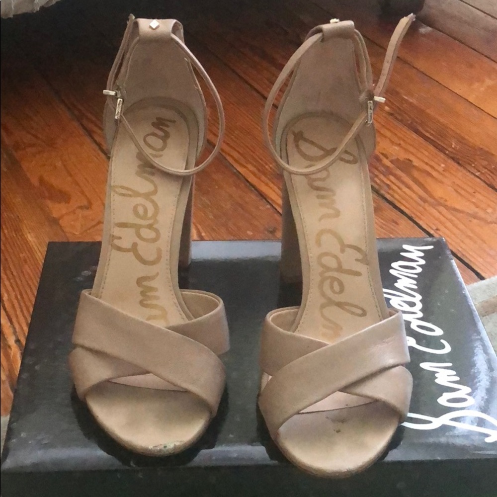 Sam Edelman nude leather open-toe heels, size 7.5